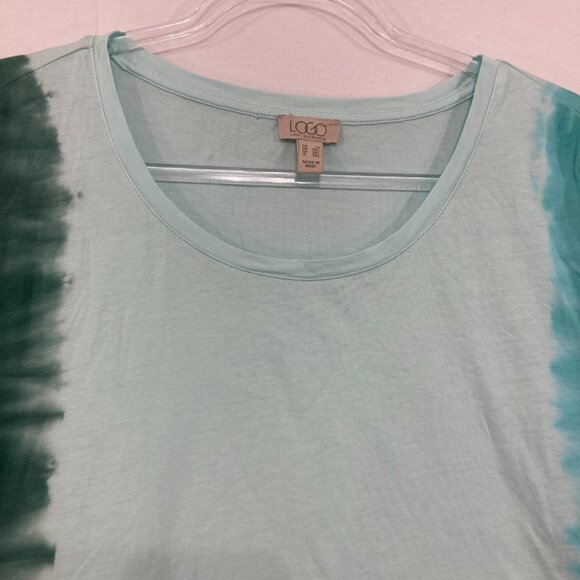 LOGO Lori Goldstein size 1X Blue Ombre Stretch Knit Pocket Relaxed Blouse - Picture 3 of 10